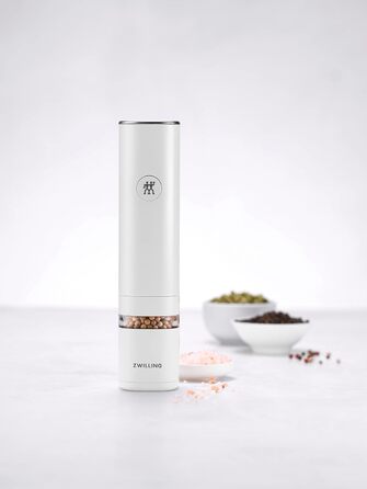 Електрична млинка для солі та перцю ZWILLING Enfinigy, керамічний жорно, LED підсвічування, USB зарядка, чорно-білий дизайн