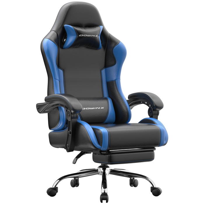 Ігрове крісло Dowinx Ergonomic Gaming Chair з підножкою, синій колір, витримує до 150 кг, регульовані підлокітники, ергономічний стілець для ПК та офісу