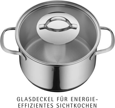Каструля WMF Provence Plus 16 см зі скляною кришкою, 2 л, сталь Cromargan, для індукційних плит та духової шафи