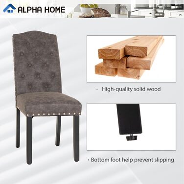 Набір з 4 стільців ALPHA HOME для їдальні та кухні, сірі, з м'яким сидінням зі штучної шкіри та високою спинкою, масивні дерев'яні ніжки