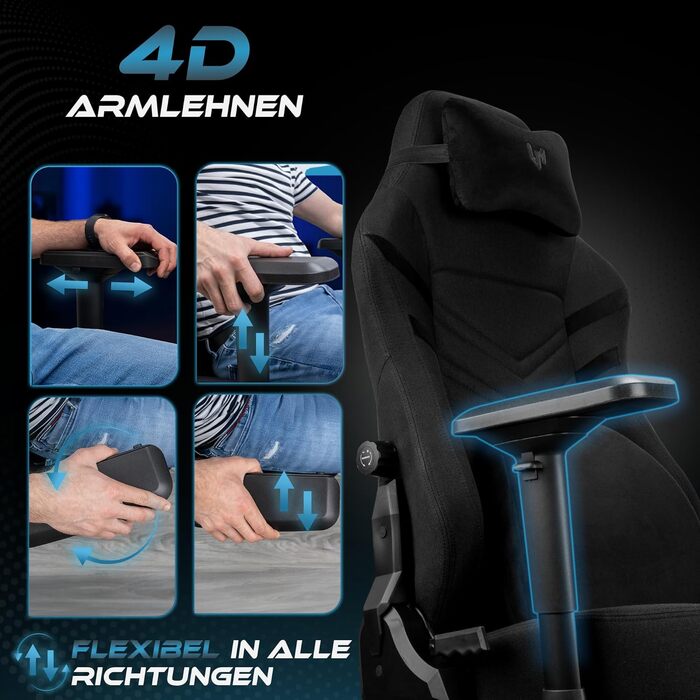 Ігрове крісло Ultimatrix FURY Ergonomic: з підтримкою попереку, 4D-підлокітниками, підніжкою та дихаючою тканиною, витримує до 150 кг, чорне