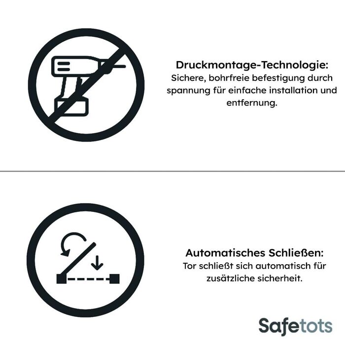 Захисні сходи для дітей Safetots Druckmontage самозакривні, сірі (132.6-139.6 см) - безпечний бар'єр для малюків