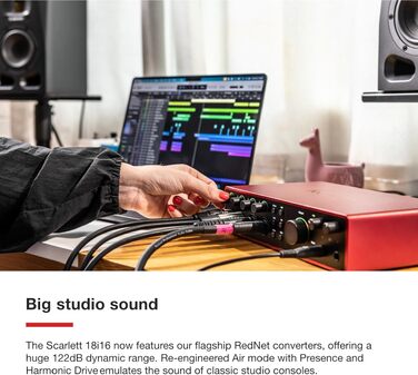 Звукова карта Focusrite Scarlett 4i4 4-го покоління USB: для гітаристів, вокалістів, музикантів - Hi-Fi студійна якість, комплект програмного забезпечення