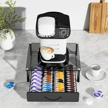 Тримач для капсул Tassimo на 64 шт, металевий органайзер для зберігання кавових капсул, штабельний диспенсер (прозоро-сірий)
