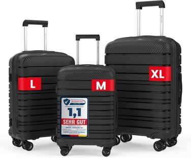 Валіза для подорожей велика XL, чорна, жорсткий корпус, 74x49x29 см, з TSA-замком та 4 колесами, легка