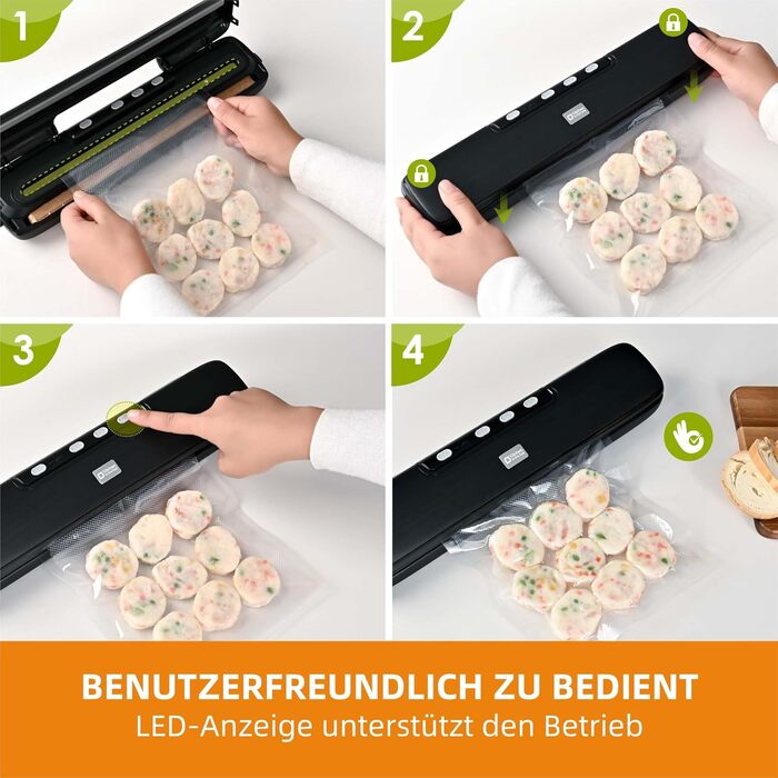 Вакууматор для продуктів 5-в-1 Kitchen in the box – автоматичний вакуумний пакувальник з режимами вологого та сухого запечатування, ширина шва 5 мм, комплект з 15 пакетами та шлангом