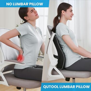 Подушка для спини Qutool з Memory Foam, поперекова подушка для офісного та геймінгового крісла, підтримка попереку, регульовані ремені, сітчаста обкладка (чорний)