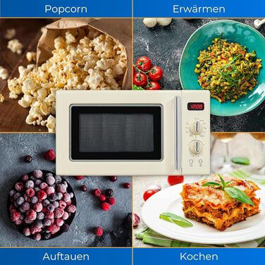 Мікрохвильова піч Exquisit Retro RMW720-3GDIG, 20 л, 1000 Вт, гриль, цифровий дисплей, обертовий піддон, розморожування, кремова