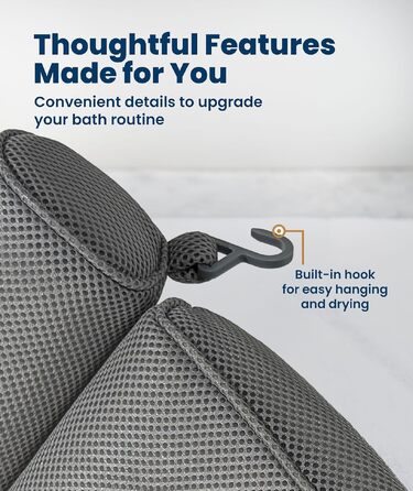 Подушка для ванни Everlasting Comfort з підголівником та підставкою для шиї, антиковзка, з присосками, швидковисихаюча сітка, стандартний розмір