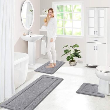 Комплект килимків для ванної кімнати Pauwer Soft, 3-предметний нековзний килимок для ванни та килимок для туалету, абсорбуючий комплект килимків для душу, ванни та туалету, сірий