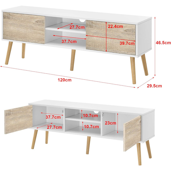 ТВ-тумба [en.casa] Eskilstuna з шафками та полицями, бетон, 120x29,5x46,5 см, для вітальні та спальні