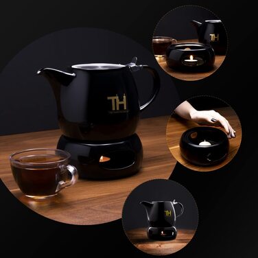 Чайник Thiru Design з підігрівачем, подвійні стінки, порцеляна 1,2 л, ручна робота, знімне сито, модель 2023