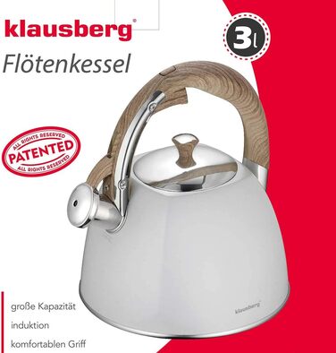 Чайник зі свистком Klausberg KB-7500, 3 л, білий, металевий