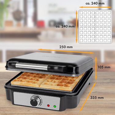 Вафельниця ProfiCook для бельгійських вафель з бельгійською вафельницею Антипригарна поверхня для випікання Плавне підрум'янювання Нержавіюча сталь 1000 Вт PC-WA 1240 (4 поверхні для випікання)