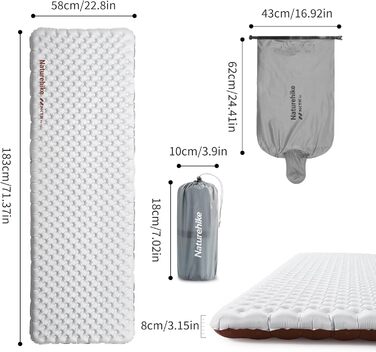 Самонадувний кемпінговий килимок Naturehike Thermal 5.8 R-Value, ультралегкий похідний матрац для 4 сезонів, прямокутний (183x58 см)