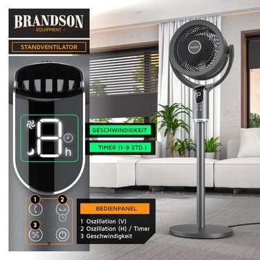 Вентилятор підлоговий 3D Brandson з пультом, 8 швидкостей, нічний режим, для спальні, вітальні, дитячої, офісу