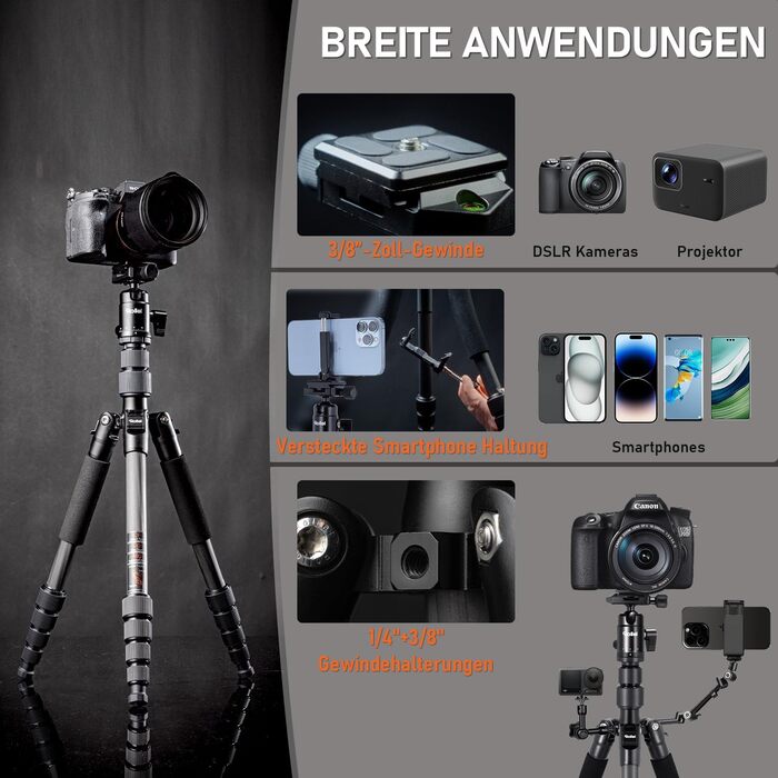 Легкий вуглецевий штатив Rollei Compact Traveler No. 1, 33 см, Arca Swiss, чорний