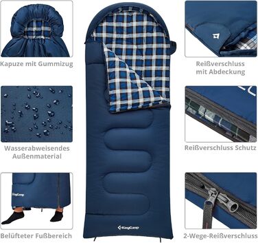 Дитячий зимовий спальний мішок KingCamp Cloud 300 XL, широкий, бавовна
