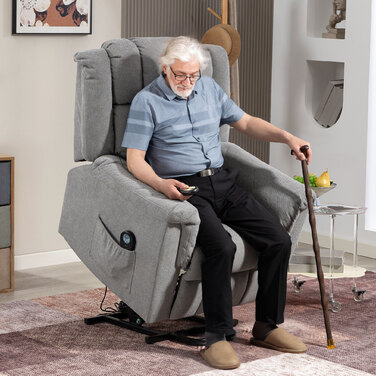 HOMCOM Recliner TV Recliner Електричний регульований масажний реклайнер з функцією відкидання вкладки Sit-to-Stand, широка спинка Реклайнер для телевізора з підніжкою, 2 бічні кишені для вітальні темно-сірий