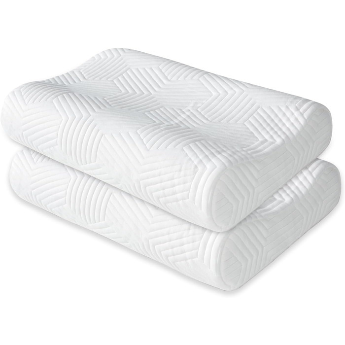 Подушка для шиї з Memory Foam LAMB, регульована висота, ергономічна, знімний чохол (50x36x10/8 см, біла, 2 шт)