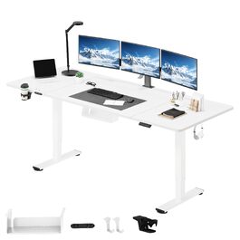 Електричний підйомний стіл SANODESK 200x80 см, ергономічний письмовий стіл для комп'ютера з функцією пам'яті (Білий)