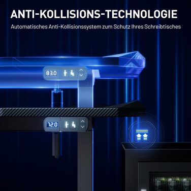 Електричний стіл для геймінгу HLONONE 120x60 см з LED, регульований по висоті, з карбоновою поверхнею та пам'яттю функцій, чорний