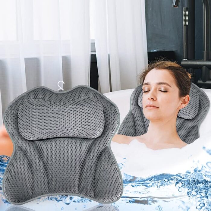 Подушка для ванни з 6 присосками, з підтримкою шиї та спини, 4D Air Mesh, для домашнього спа (A)