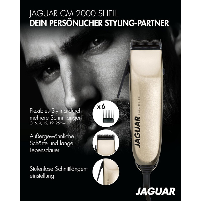 Професійна машинка для стрижки волосся JAGUAR CM 2000 Shell для мережі з насадками та швидкою заміною