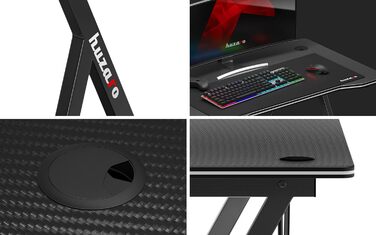 Геймерський стіл Huzaro Hero 1.4 Black 100x50 см, сталевий каркас, карбонова стільниця, отвори для кабелів, для дому та офісу, чорний
