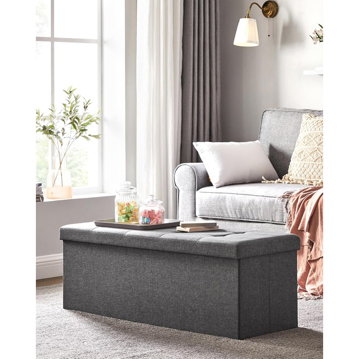 Складаний пуф SONGMICS з місцем для зберігання, 110×38×38 см, темно-сірий, до 300 кг, для вітальні, спальні, передпокою
