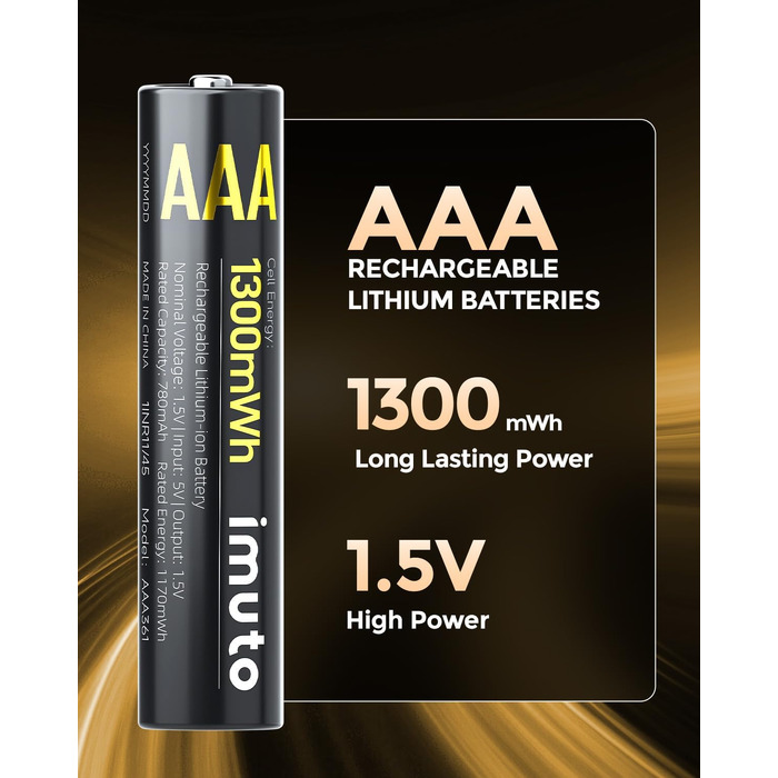 Набір літієвих акумуляторів imuto AAA 1.5V 1300mWh (8 шт.) з зарядним пристроєм, 2500 циклів зарядки