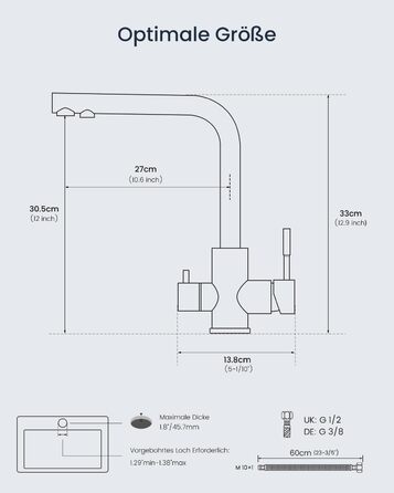Змішувач кухонний APPASO 3 в 1 з фільтром для води, нержавіюча сталь, поворотний на 360°, двовентильний