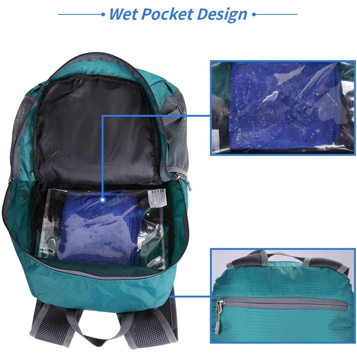 Складаний рюкзак WATERFLY 30 л для туризму та подорожей, ультралегкий, з вологозахисним відділенням, для чоловіків і жінок, зелений