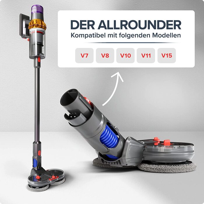 Електрична насадка для вологого прибирання Dripl для пилососів Dyson V7/V8/V10/V11/V15/Gen5 з від'ємним резервуаром для води, 6 багаторазових мопів і 1 контейнером для заповнення