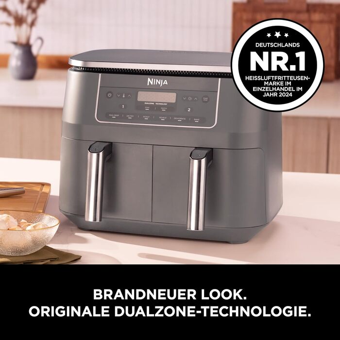 Аерофритюрниця Ninja Dual Zone DZ400EU з двома кошиками, 9.5л, 6-в-1, цифрова керування, Metallic Grau