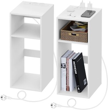 Комплект з 2-х приліжкових тумб WOLTU з розетками і USB, вузькі білі тумби з полицями для спальні, 25x60x30 см