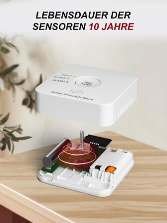 Детектор чадного газу (CO) з LCD-дисплеєм та батареєю на 10 років, стандарт EN50291, датчик Kohlenmonoxid-Warner Tcs0101a
