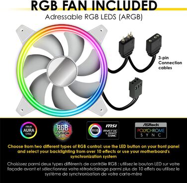 Ігровий корпус для ПК Empire Gaming Crystal, ARGB, середній Tower, ATX/Micro ATX/ITX, 3D-дзеркальний ефект, адресований RGB-вентилятор 120 мм, білий