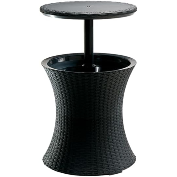 Столик для коктейлів Keter Pacific Cool Bar 3-в-1: столик, кофейний столик та холодильник для відпочинку на відкритому повітрі, ротанговий дизайн, стійкий до УФ та погодних умов, антрацит, об'єм холодильника 30л