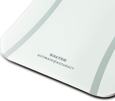 Електронна вага Salter 9073 WH3R для людей, з аналізом жиру, LCD-дисплеєм, скляна, висока точність, крок 50 г, функція Step-on, ніжки для килима, до 180 кг, біла