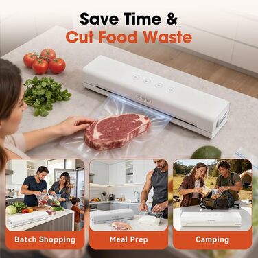 Вакууматор для продуктів з нержавіючої сталі Entry Vacuum Sealer VS2122, 85 кПа, для сухих та вологих продуктів, LED-панель, з зовнішнім відсмоктуванням та 20 пакетами