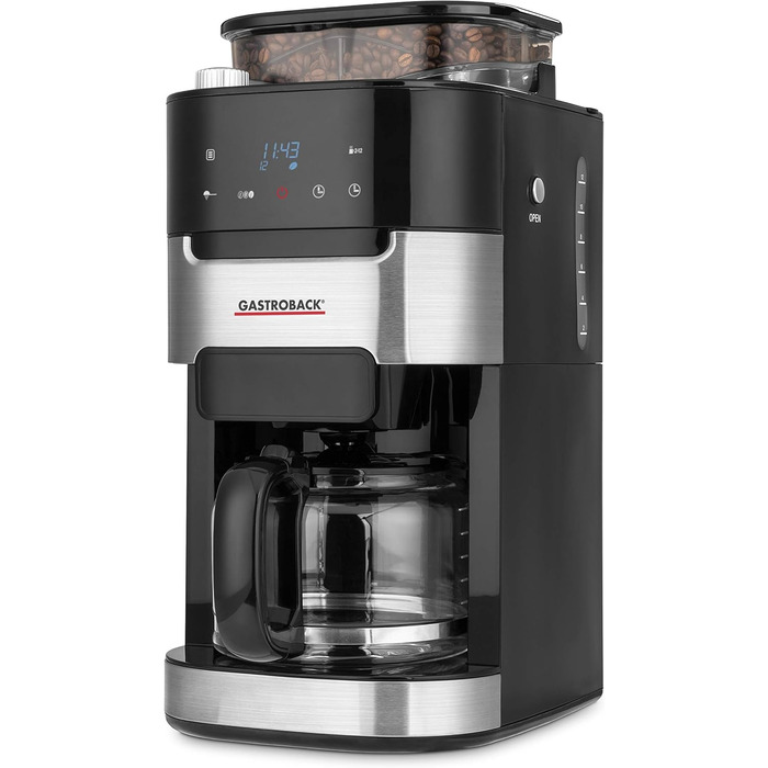 Кавоварка Gastroback 42711 Grind & Brew Pro з вбудованим конічним млинком, 8 ступенів помелу, фільтраційна, LCD-дисплей, пластик