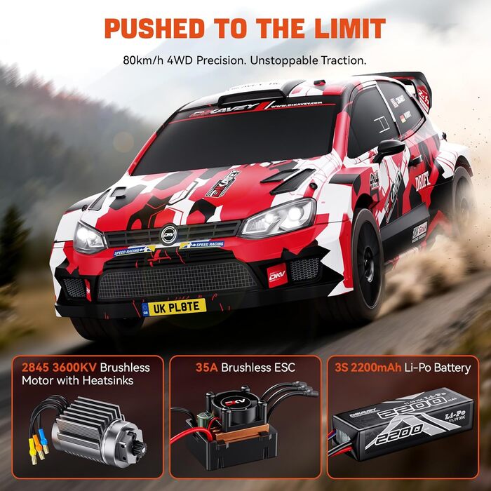 Швидкісний RC автомобіль 1/12 для дорослих, 50 миль/год, Brushless, Drift, 4WD RTR, з гіроскопом, помаранчевий