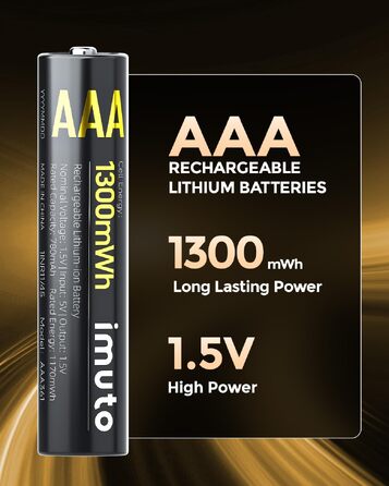 Набір літієвих акумуляторів imuto AAA 1.5V 1300mWh (8 шт.) з зарядним пристроєм, 2500 циклів зарядки