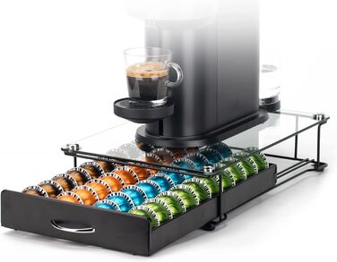 Підставка для капсул Nespresso Vertuo HiveNets з шухлядою, чорна, для 40 капсул, загартоване скло