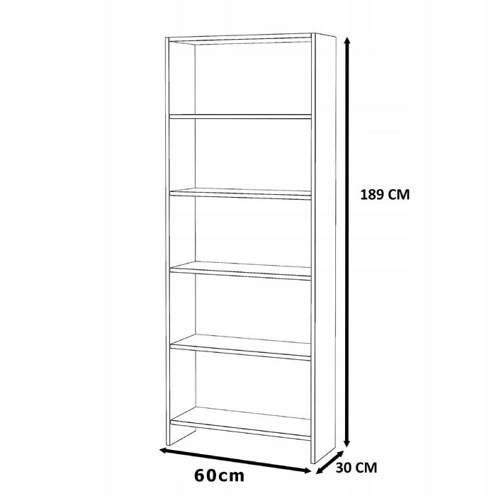 Стелаж Stiv-Meble 60 см x 189 см x 30 см, дуб сонома