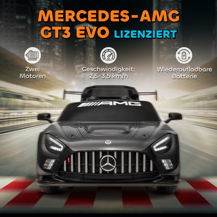 Електромобіль Mercedes-Benz для дітей, 12V, з LED-підсвіткою, музикою, звуком клаксона, для дітей віком 3-8 років, чорного кольору