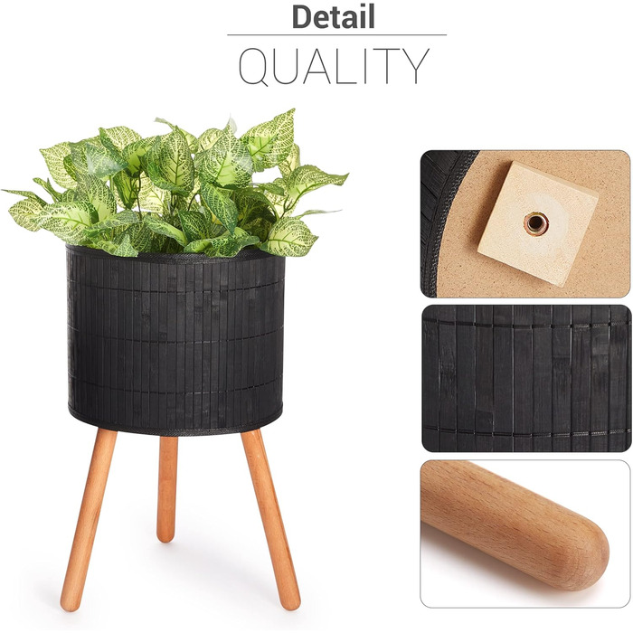 Набір горщиків для квітів Paco Home з ротангу (3 шт.) з підкладкою, великий, чорний, для кімнатних рослин