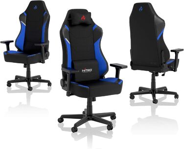 Ігрове крісло Nitro Concepts X1000, ергономічне, тканинне, для комп'ютера, офісу, з роликами, до 135 кг, чорний/синій, розмір XL