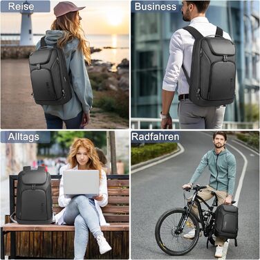 Чоловічий рюкзак HEROIC KNIGHT 30L для ноутбука 17,3" – водонепроникний, антивор, USB, для роботи та подорожей, чорний